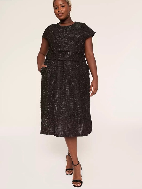 Lane Bryant Dresses & Skirts - Lane Bryant Cap-Sleeve Trim-Detail Metallic Tweed Midi Dress